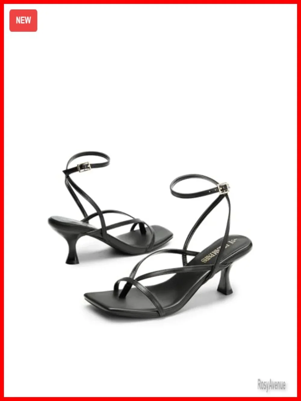 Strappy Square Toe Kitten Heel Sandals with Ankle Strap for Wedding Guest